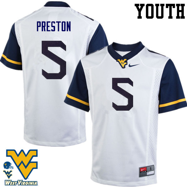 NCAA Youth Xavier Preston West Virginia Mountaineers White #5 Nike Stitched Football College Authentic Jersey WH23K50HU